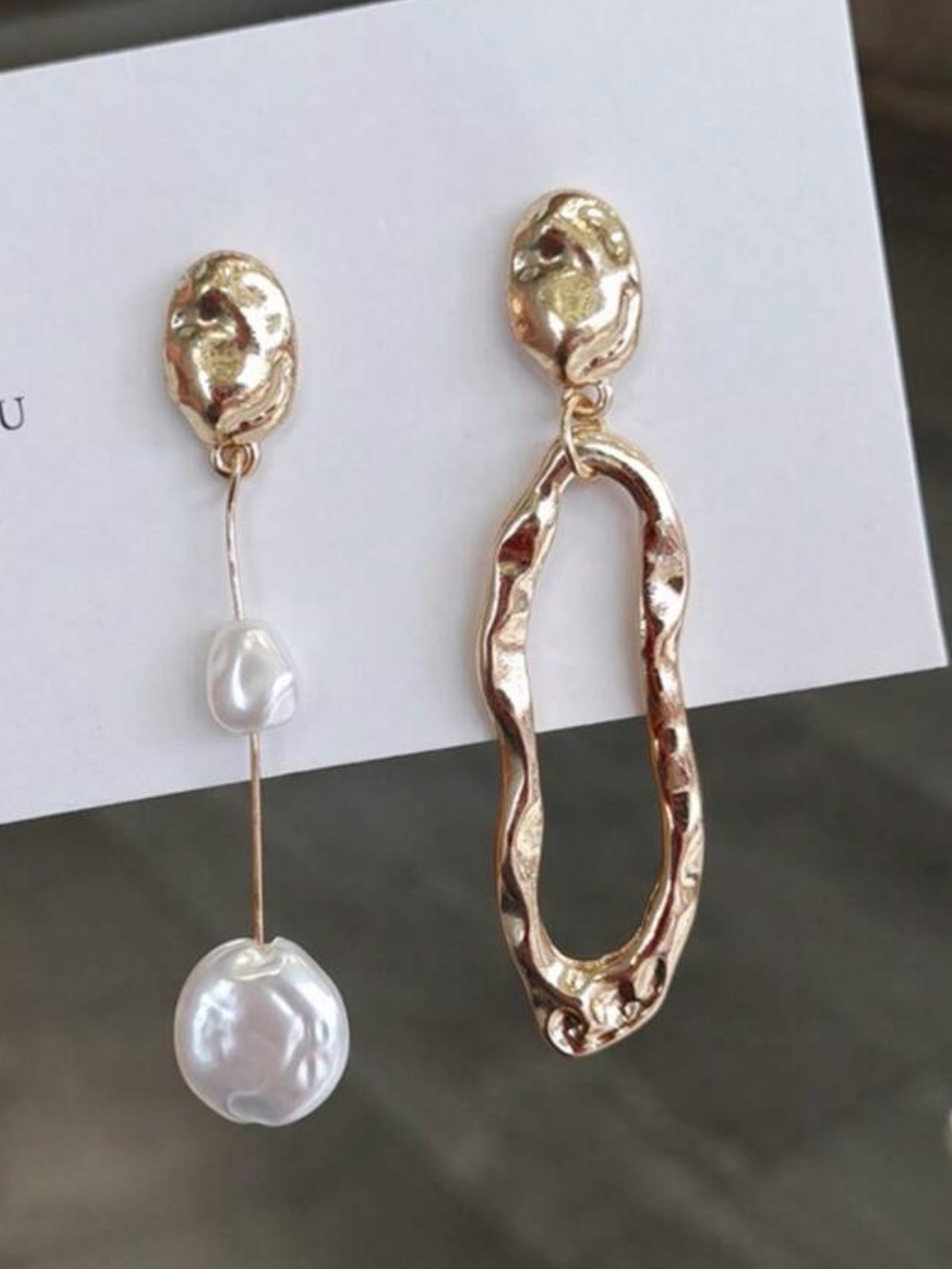 Baroque Muse Asymmetric Pearl  Geometry Earrings